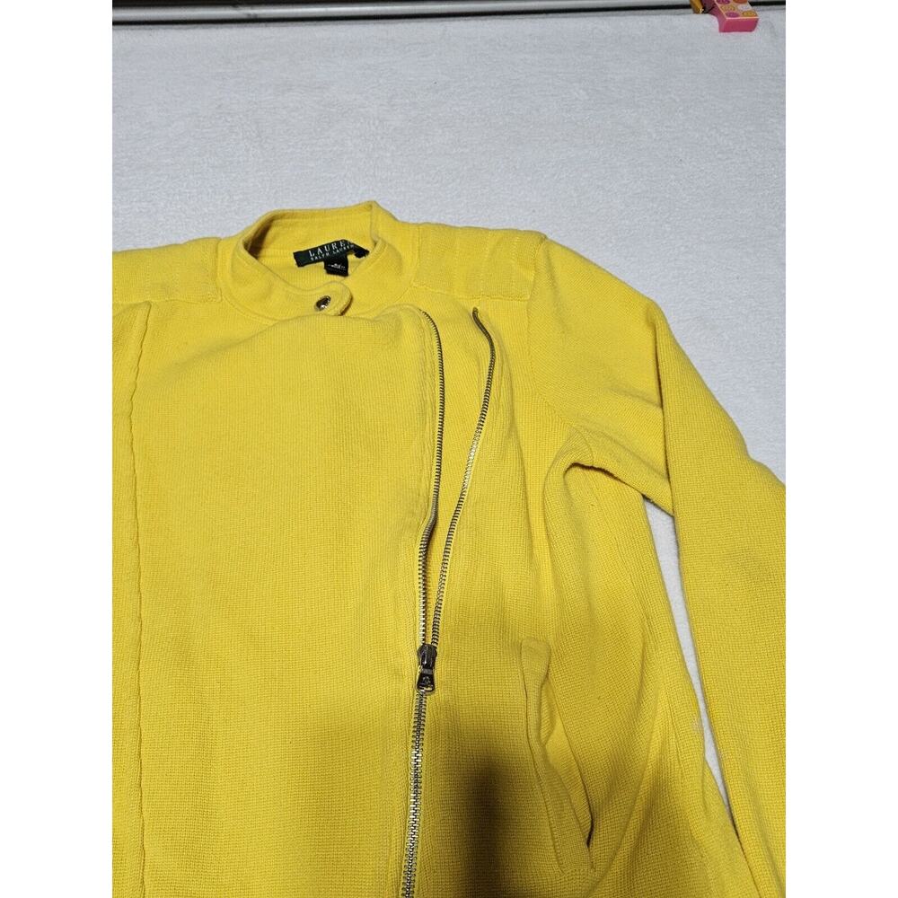 Lauren Ralph Lauren Yellow Knit Motorcycle Jacket, Small Zipper/ Button - Picture 3 of 8